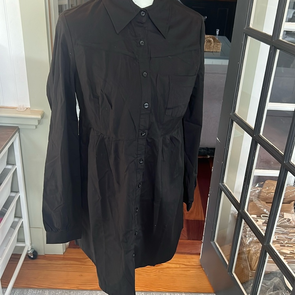 Inc Size 8 Black Shirt collared dresss